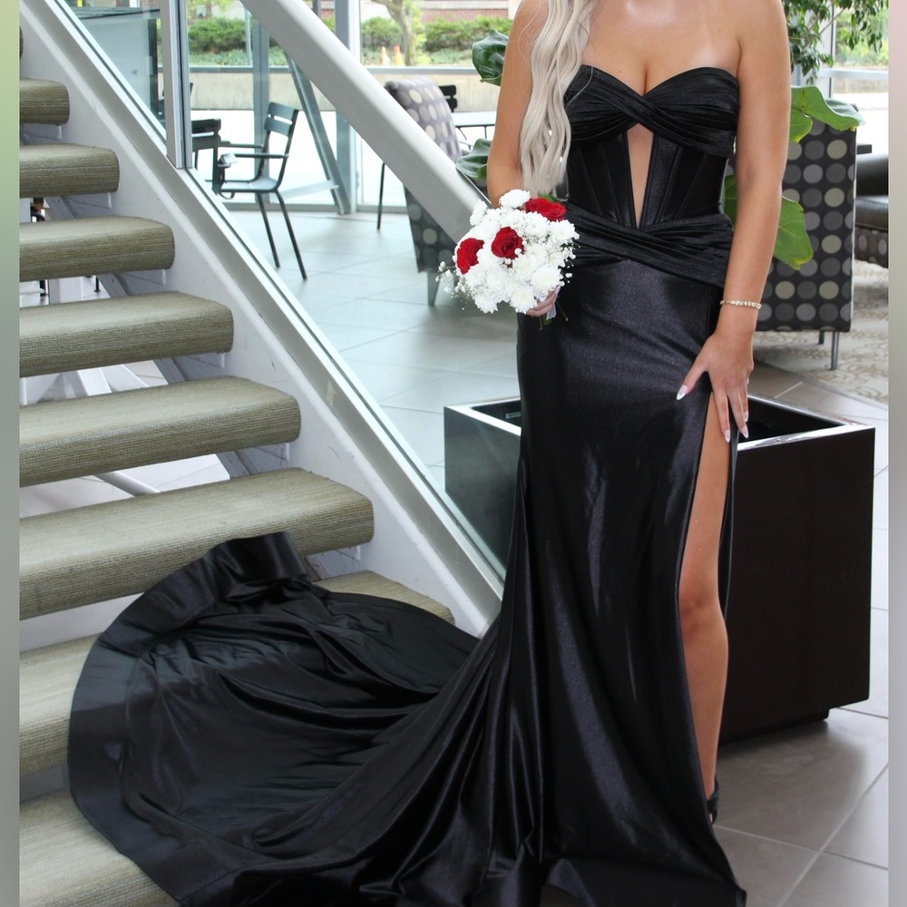 Sherri Hill 56161 Black Strapless Corset Gown